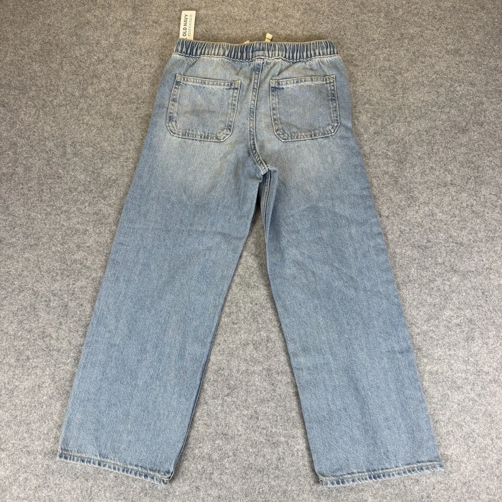 Old Navy Boys M 8 Baggy Jeans Light Wash Pull On Elastic Drawstring Denim